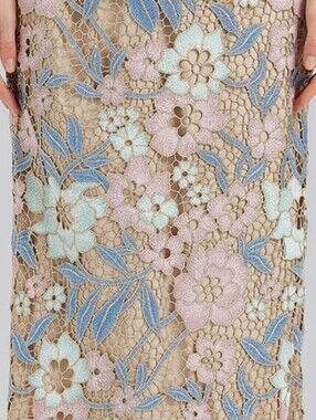 RICH RADI Q's Floral Lace Appliqué Midi Skirt in Pastel Pink, Blue & Cream 2xl